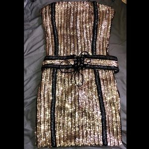 ‘Jadey sequence’ Gold strapless dress